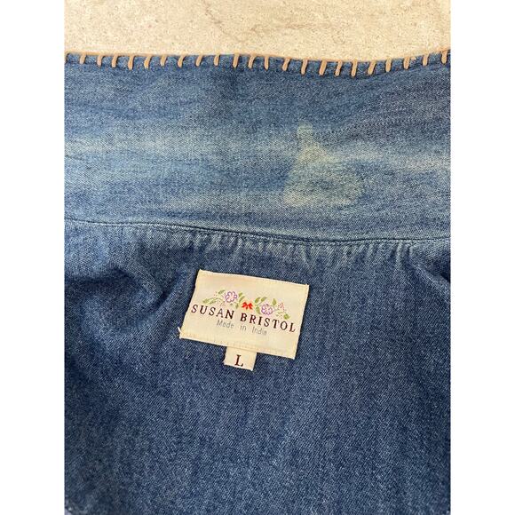 Susan Bristol Chambray Denim Quilted Barn Jacket Large Blue Red - Picture 8 of 10